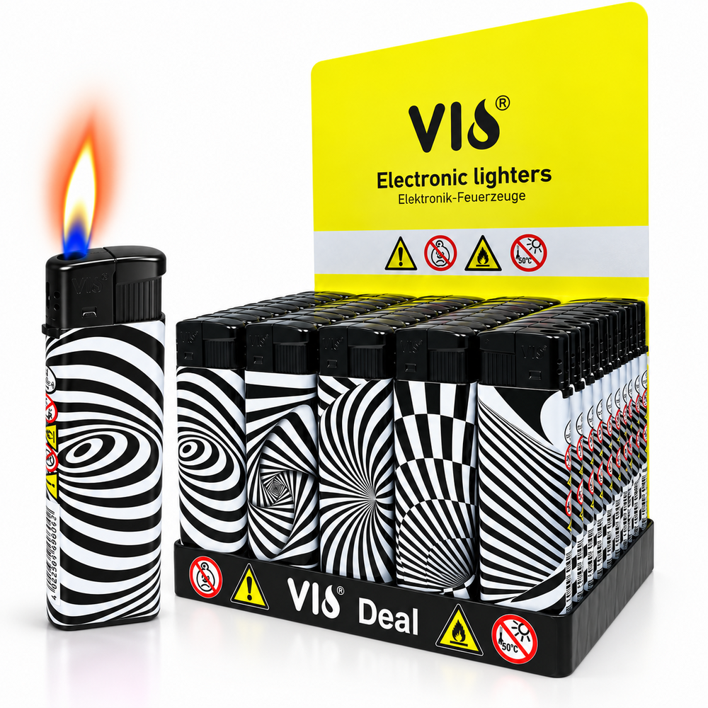Aanstekers - 50 stuks - Optische Zwart-Wit Design Navulbaar &ndash; Verstelbare Vlam