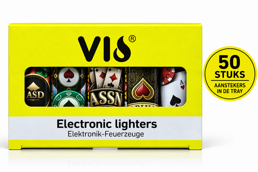 Aanstekers 50 stuks - Casino Poker Design  &ndash; Navulbaar &ndash; Zachte Verstelbare Vlam