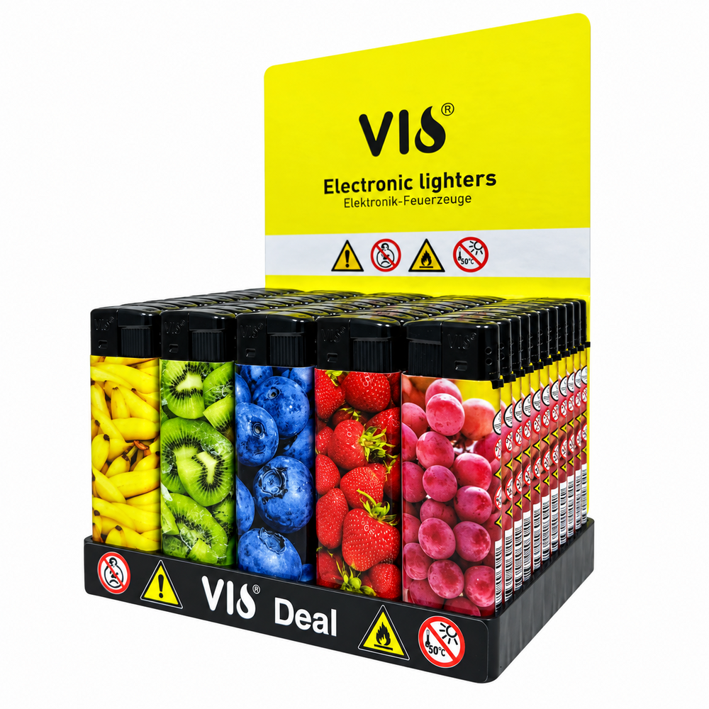 Klik Aanstekers - Fruit Design&ndash;  50 Stuks in Tray - Navulbaar &ndash; Zachte Verstelbare Vlam