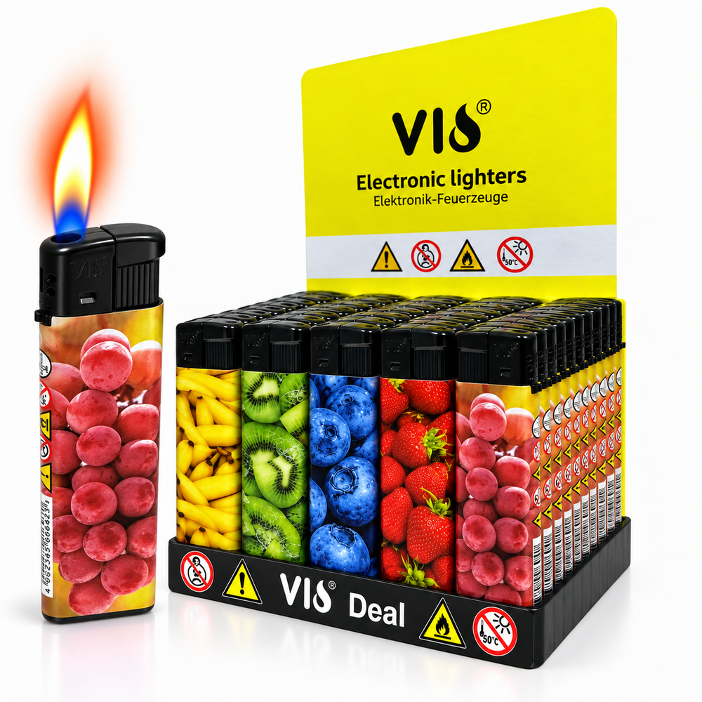 Klik Aanstekers - Fruit Design&ndash;  50 Stuks in Tray - Navulbaar &ndash; Zachte Verstelbare Vlam