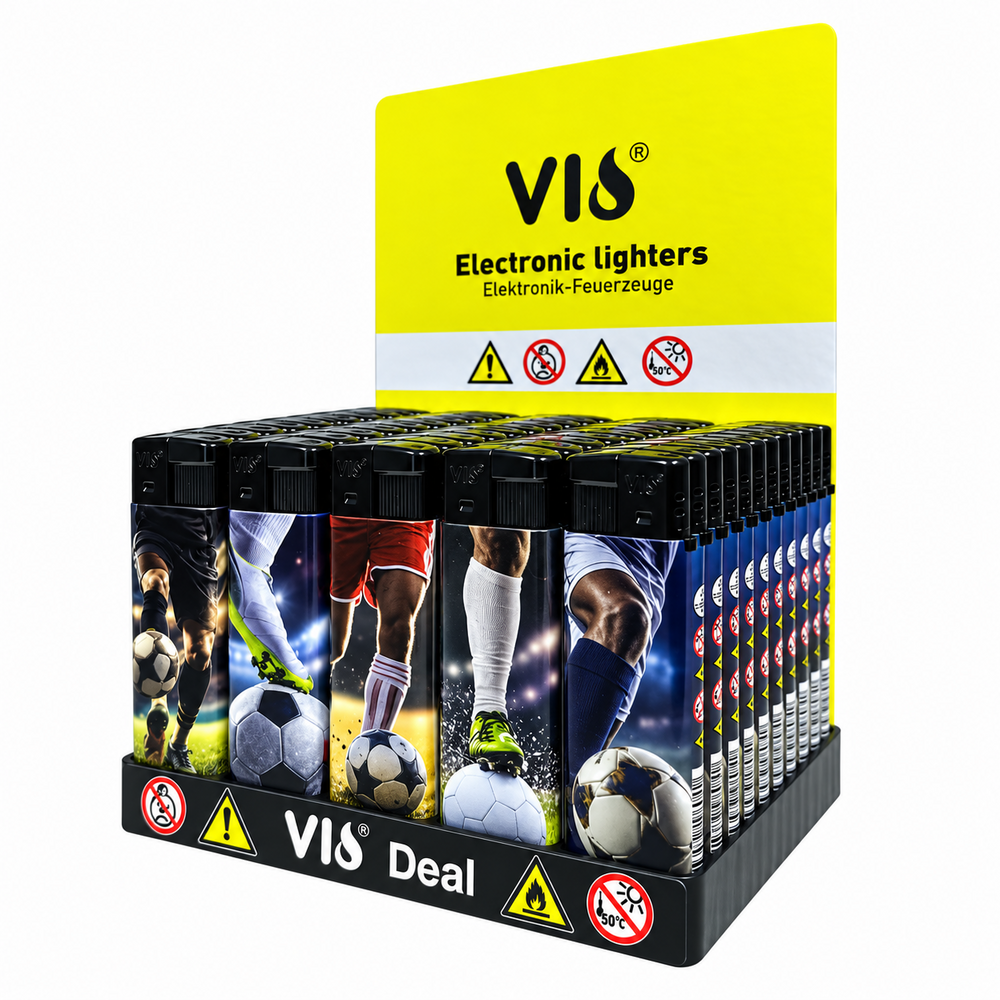 Aanstekers 50 Stuks in Tray &ndash; Navulbaar &ndash; Zachte Vlam &ndash; Verstelbare Vlam &ndash; Voetbal print