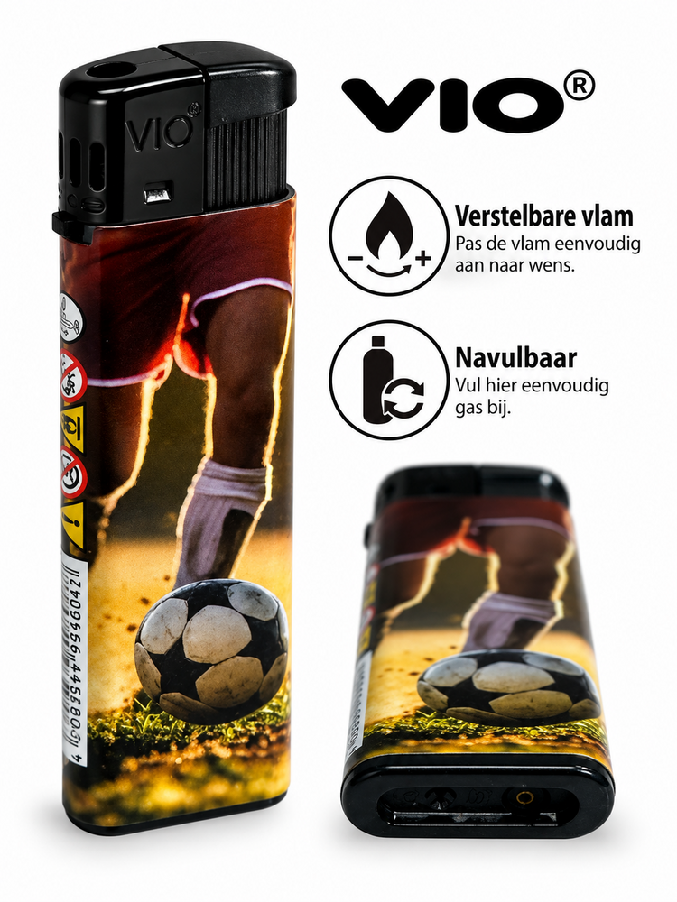 Aanstekers 50 Stuks in Tray &ndash; Navulbaar &ndash; Zachte Vlam &ndash; Verstelbare Vlam &ndash; Voetbal print