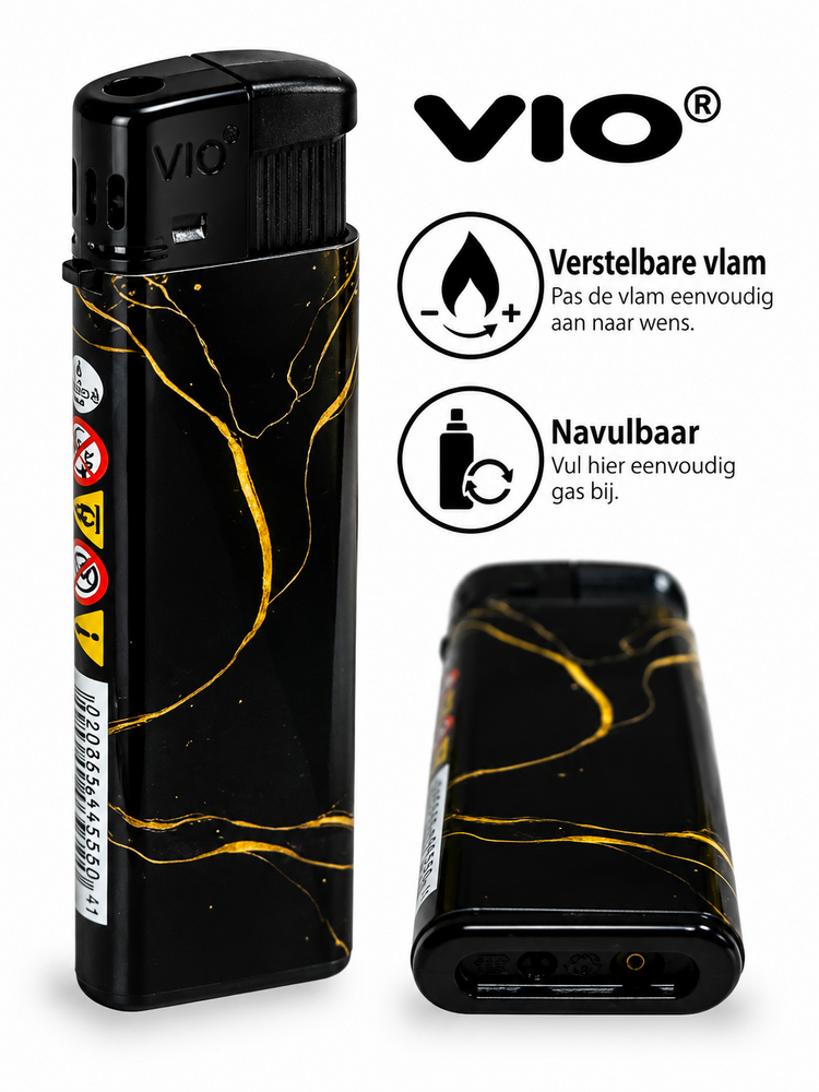 Aanstekers 50 Stuks in Tray &ndash; Navulbaar &ndash; Zachte Vlam &ndash; Verstelbare Vlam &ndash; Marmer Design