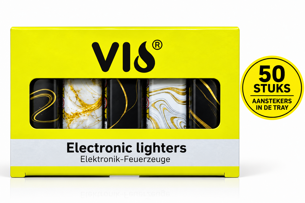 Aanstekers 50 Stuks in Tray &ndash; Navulbaar &ndash; Zachte Vlam &ndash; Verstelbare Vlam &ndash; Marmer Design