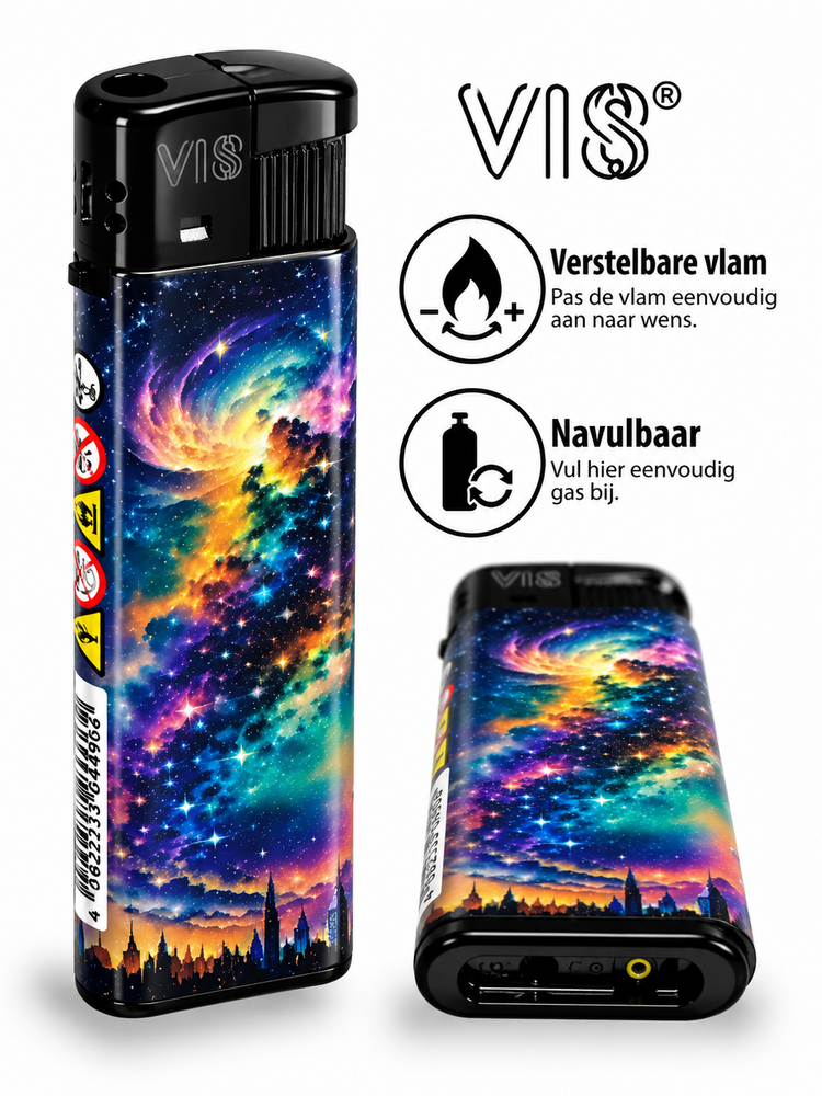 Aanstekers 50 stuks - navulbaar - Sterren kleuren print
