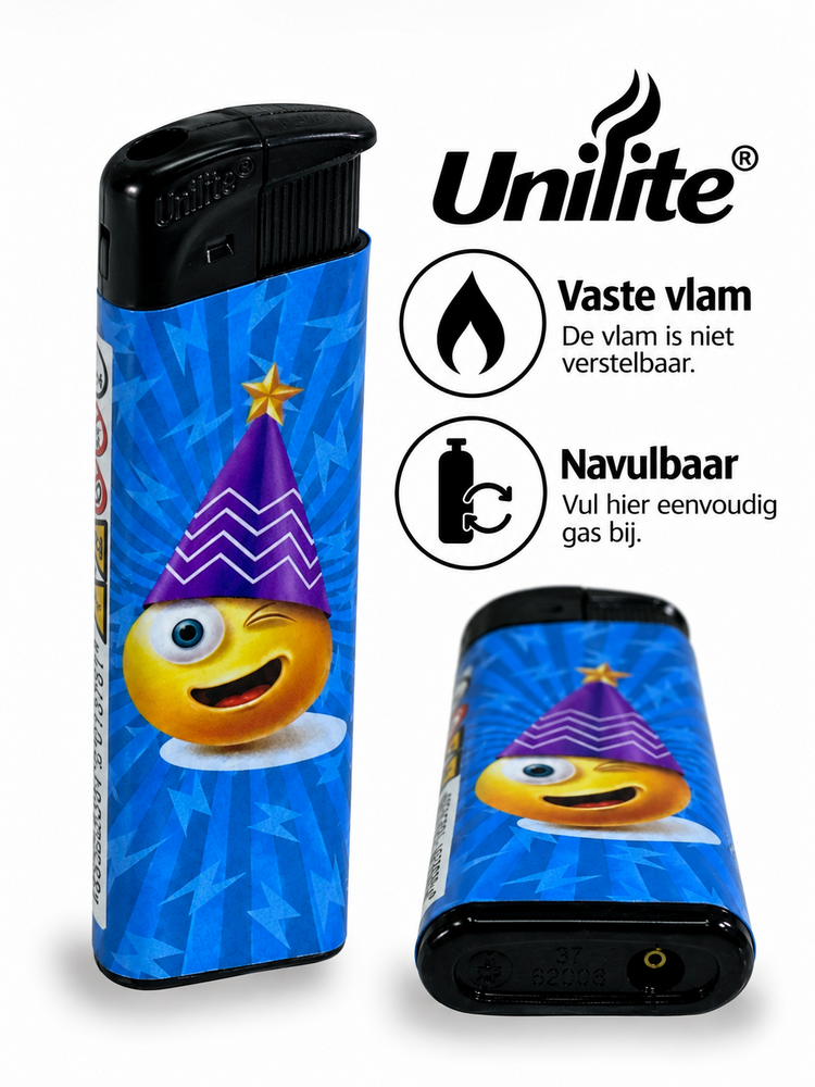 Unilite Emoji Print Lighters - Cheerful Party Bash Lighter - Refillable Fix Flame - 50 pieces per tray