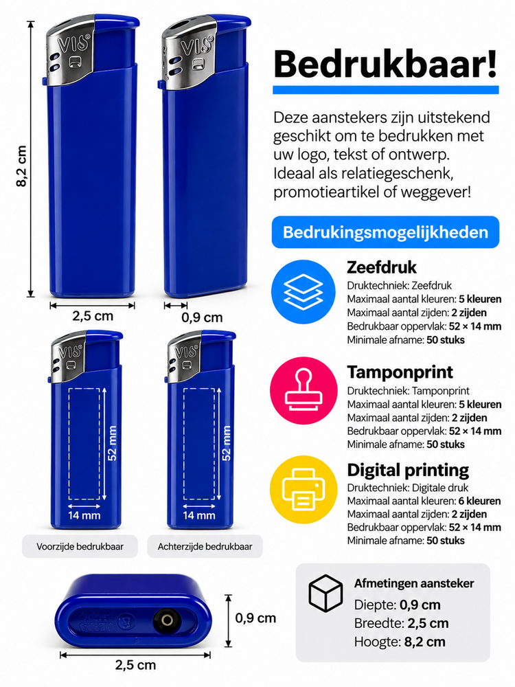 Lighters - 50 pieces in tray - print lighters - refillable - advertising lighters blue