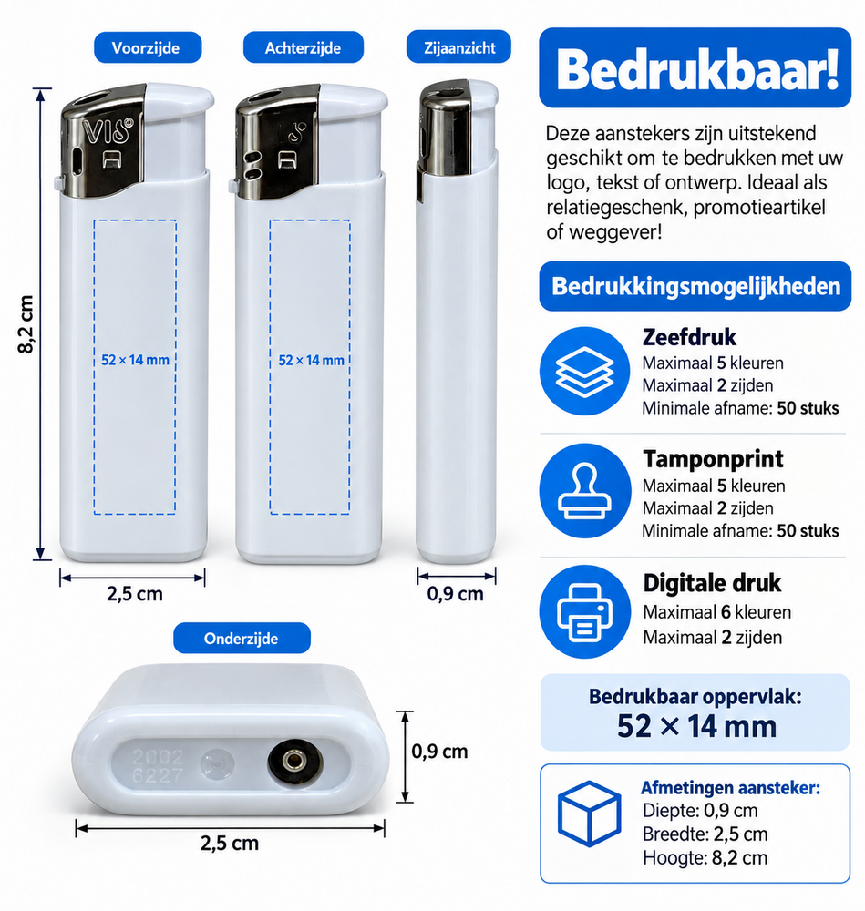 Aanstekers - wit blanco bedruk aansteker - soft touch - navulbaar - reclame logo aanstekers