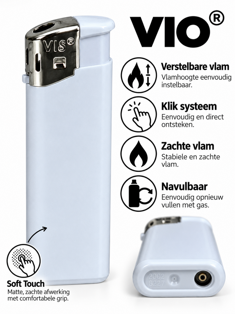 Aanstekers - wit blanco bedruk aansteker - soft touch - navulbaar - reclame logo aanstekers