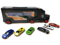 Vrachtwagen transporter truck - speelgoed mini auto's - transporter 6-delig set koffer - Oplegger - 34CM