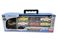 Vrachtwagen transporter truck - speelgoed mini auto's - transporter 6-delig set koffer - Oplegger voor 12 auto's- 30.5cm