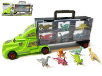 Dinosaurus vrachtwagen transporter truck  - 12 in 1 Dino set koffer - Oplegger - 38.5cm