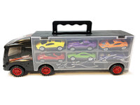 Vrachtwagen transporter truck - speelgoed mini auto's - 6-delig set koffer - Oplegger voor 12 auto's- 31cm