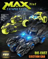 Die Cast Max catapult Car 3in1 -  pull-back - met 2 motors - licht en geluid - 1:32 Red