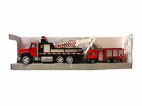 DIE-CAST Vrachtwagen autotransporter&nbsp;+ Brandweerauto 2in1 - pull-back drive