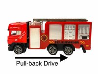 DIE-CAST Vrachtwagen autotransporter&nbsp;+ Brandweerauto 2in1 - pull-back drive