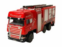 DIE-CAST Vrachtwagen autotransporter&nbsp;+ Brandweerauto 2in1 - pull-back drive