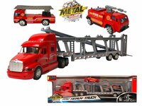 Vrachtwagen autotransporter&nbsp;+ 2 mini brandweerautos 3in1 - pull-back drive
