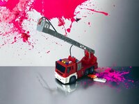 Brandweerwagen - met sproeislang en ladderwagen - Frictie -  geluid en lichtjes - 25 cm