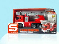 Brandweerwagen - met sproeislang en ladderwagen - Frictie -  geluid en lichtjes - 25 cm