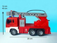 Brandweerwagen - met sproeislang en ladderwagen - Frictie -  geluid en lichtjes - 25 cm