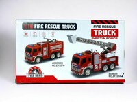 Brandweerwagen - Frictiemotor - sproeislang en ladderwagen - met geluid en lichtjes - 27.5 cm