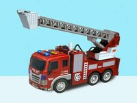 Brandweerwagen - Frictiemotor - sproeislang en ladderwagen - met geluid en lichtjes - 27.5 cm