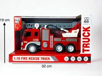Brandweerwagen - Frictiemotor - sproeislang en ladderwagen - met geluid en lichtjes - 27.5 cm