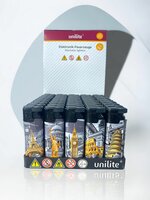 Turbo Aanstekers 50 stuks - navulbaar - monumenten print - Unilite &reg; Aansteker&nbsp;Jet flame