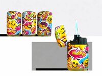 Jet Flame aanstekers  - turbo aansteker - 4 stuks - 360&deg; Happy Smiley print - soft touch