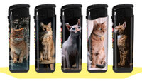 Lighters 50 pieces - refillable - adjustable flame - cat print