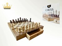 Chess Houten schaakbord set - 38x38cm - ingebouwde opberglade + Extra Koninginnen