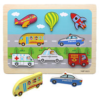 Houten inlegpuzzel verkeer speelgoed - vormen puzzel bord met voertuigen