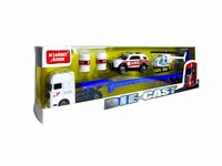 Vrachtwagen Ambulance + auto en helikopter - DIE-CAST - autotransporter + 2 mini auto's 3in1
