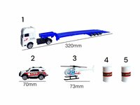 Vrachtwagen Ambulance + auto en helikopter - DIE-CAST - autotransporter + 2 mini auto's 3in1