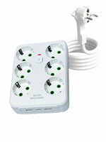 Stekkerdoos met 6 Stopcontacten, 2 USB-poorten + 1 USB-C - 2500W &ndash;2 Meter &ndash; Wit &ndash; Lucky Hawk