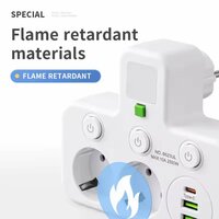 EU-stekkerdoos met 3 stopcontacten, 2 USB-poorten + 1 USB-C - 2500W