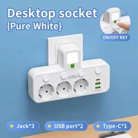 EU-stekkerdoos met 3 stopcontacten, 2 USB-poorten + 1 USB-C - 2500W