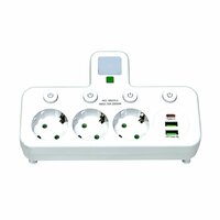 EU-stekkerdoos met 3 stopcontacten, 2 USB-poorten + 1 USB-C - 2500W
