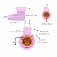 Stekker EU met E27 fitting + aan/uit schakelaar E27 - roze-