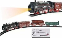 Elektrische trein - Klassieke - Met wagons, rails, geluid en led verlichting - Spoorrijtuig - 19 onderdelen vintage trein