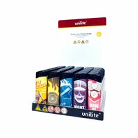 Aanstekers - klik - Navulbare Fix Flame  - 50 stuks per tray Unilite Rock-'n-roll Print