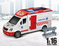 Ambulance speelgoed voertuig 25cm - pull back aandrijving - met sirene-geluid en lichtjes op - S.O.S 112 