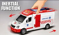 Ambulance speelgoed voertuig 25cm - pull back aandrijving - met sirene-geluid en lichtjes op - S.O.S 112 