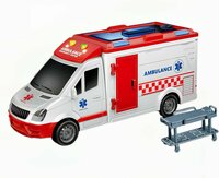 Ambulance speelgoed voertuig 25cm - pull back aandrijving - met sirene-geluid en lichtjes op - S.O.S 112 