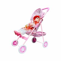 Poppenwagen roze gestipt