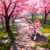 Poppenwagen roze gestipt - Roze Luipaard