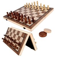 Chess &amp; Checkers - Magnetische Schaak- en Dambord 39x39 - Inklapbare 2-in-1 Hout - Met ReisTas