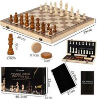 Chess &amp; Checkers - Magnetische Schaak- en Dambord 39x39 - Inklapbare 2-in-1 Hout - Met ReisTas