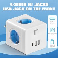 Cube Socket 7-in-1 Stekkerdoos - 4 stopcontacten met 2 USB 1 Type-C poorten